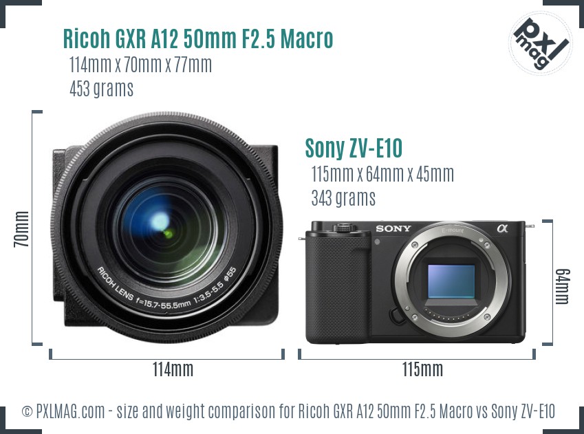 Ricoh GXR A12 50mm F2.5 Macro vs Sony ZV-E10 size comparison