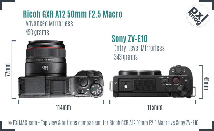 Ricoh GXR A12 50mm F2.5 Macro vs Sony ZV-E10 top view buttons comparison