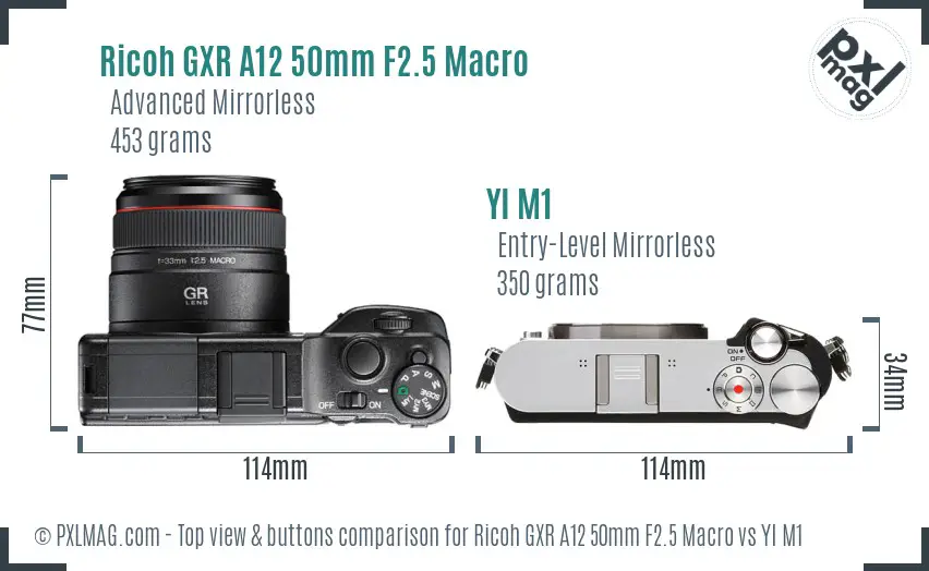 Ricoh GXR A12 50mm F2.5 Macro vs YI M1 top view buttons comparison