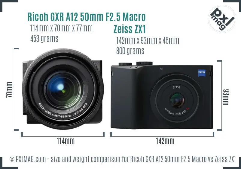 Ricoh GXR A12 50mm F2.5 Macro vs Zeiss ZX1 size comparison