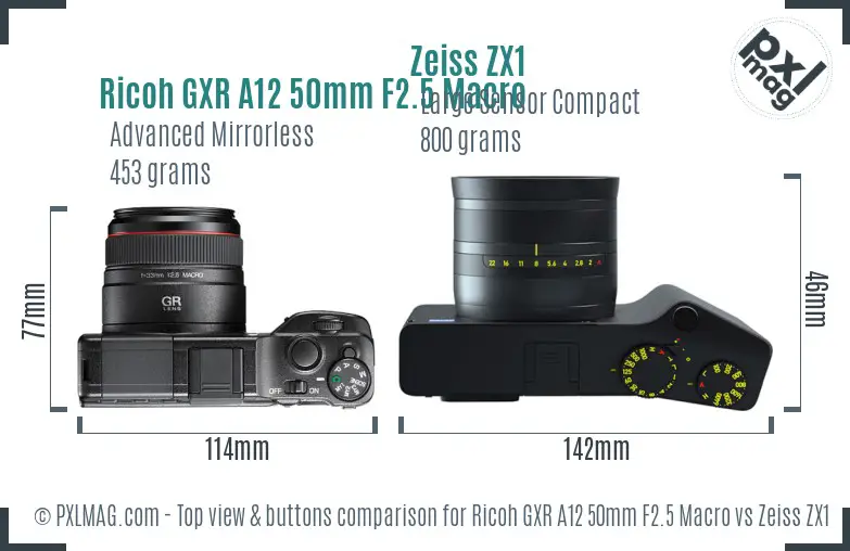 Ricoh GXR A12 50mm F2.5 Macro vs Zeiss ZX1 top view buttons comparison