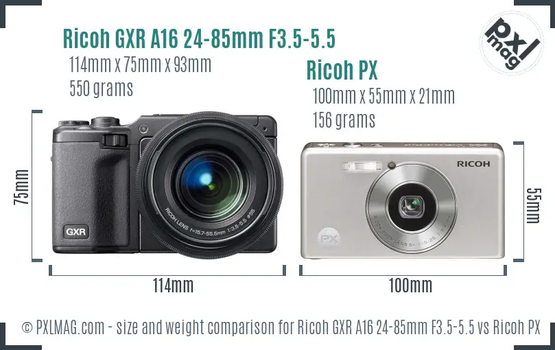Ricoh GXR A16 24-85mm F3.5-5.5 vs Ricoh PX size comparison