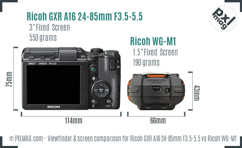 Ricoh GXR A16 24-85mm F3.5-5.5 vs Ricoh WG-M1 Screen and Viewfinder comparison