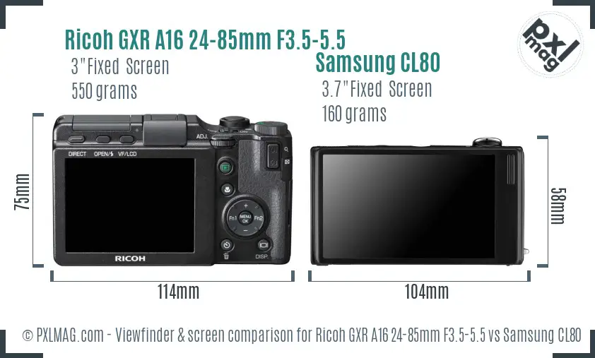 Ricoh GXR A16 24-85mm F3.5-5.5 vs Samsung CL80 Screen and Viewfinder comparison