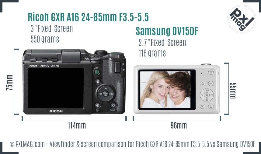 Ricoh GXR A16 24-85mm F3.5-5.5 vs Samsung DV150F Screen and Viewfinder comparison