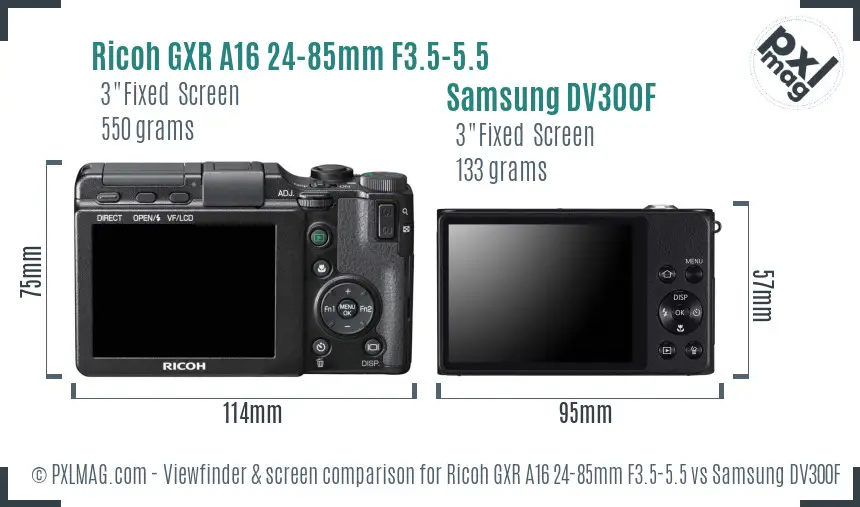 Ricoh GXR A16 24-85mm F3.5-5.5 vs Samsung DV300F Screen and Viewfinder comparison