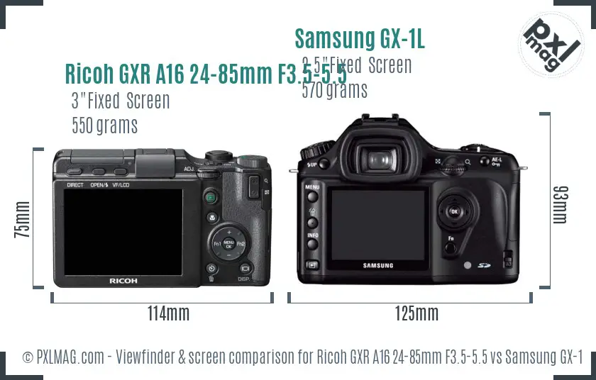 Ricoh GXR A16 24-85mm F3.5-5.5 vs Samsung GX-1L Screen and Viewfinder comparison