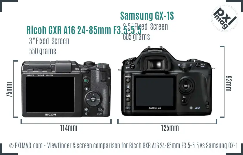 Ricoh GXR A16 24-85mm F3.5-5.5 vs Samsung GX-1S Screen and Viewfinder comparison