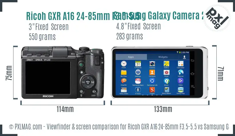 Ricoh GXR A16 24-85mm F3.5-5.5 vs Samsung Galaxy Camera 2 Screen and Viewfinder comparison