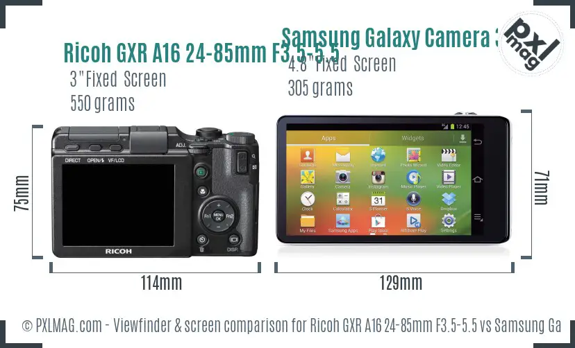 Ricoh GXR A16 24-85mm F3.5-5.5 vs Samsung Galaxy Camera 3G Screen and Viewfinder comparison