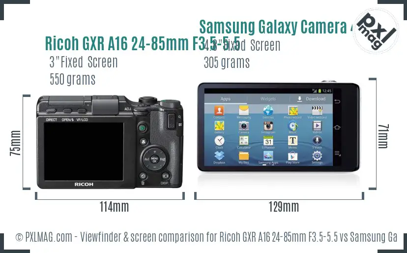 Ricoh GXR A16 24-85mm F3.5-5.5 vs Samsung Galaxy Camera 4G Screen and Viewfinder comparison