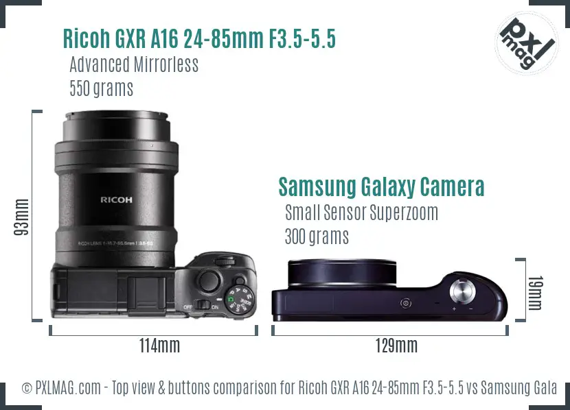 Ricoh GXR A16 24-85mm F3.5-5.5 vs Samsung Galaxy Camera top view buttons comparison