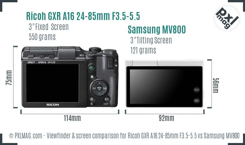 Ricoh GXR A16 24-85mm F3.5-5.5 vs Samsung MV800 Screen and Viewfinder comparison