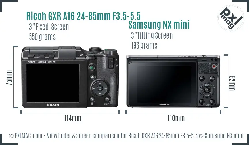 Ricoh GXR A16 24-85mm F3.5-5.5 vs Samsung NX mini Screen and Viewfinder comparison