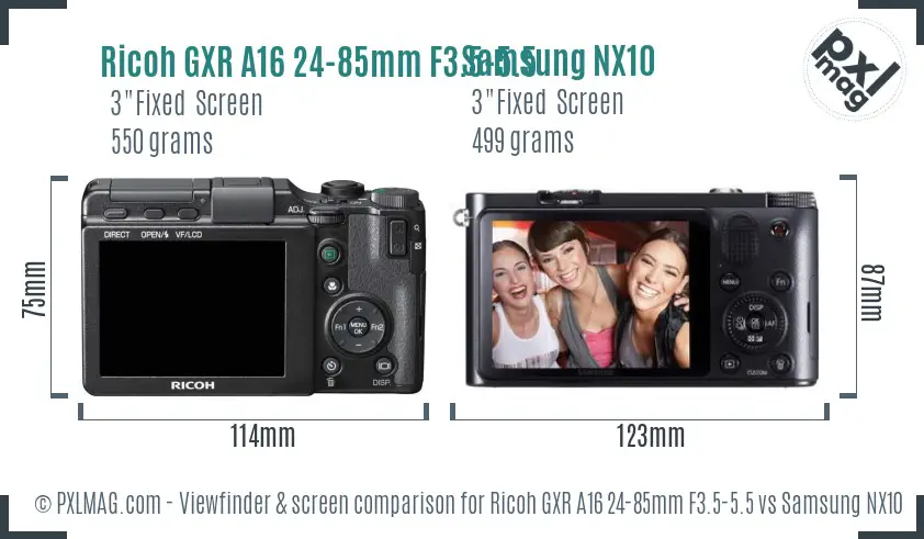 Ricoh GXR A16 24-85mm F3.5-5.5 vs Samsung NX10 Screen and Viewfinder comparison