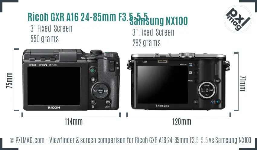 Ricoh GXR A16 24-85mm F3.5-5.5 vs Samsung NX100 Screen and Viewfinder comparison