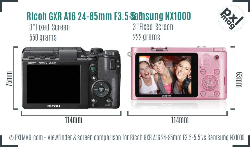 Ricoh GXR A16 24-85mm F3.5-5.5 vs Samsung NX1000 Screen and Viewfinder comparison
