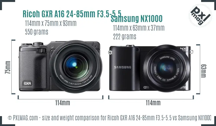 Ricoh GXR A16 24-85mm F3.5-5.5 vs Samsung NX1000 size comparison