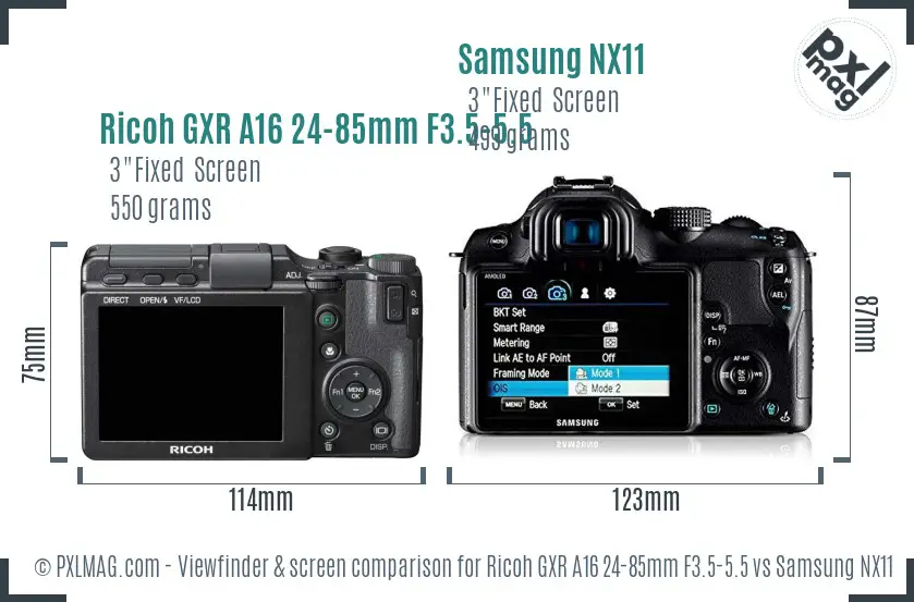 Ricoh GXR A16 24-85mm F3.5-5.5 vs Samsung NX11 Screen and Viewfinder comparison