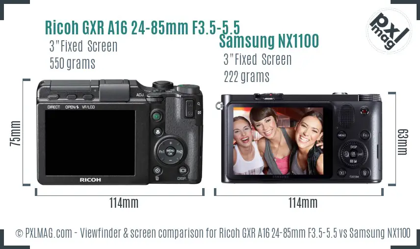 Ricoh GXR A16 24-85mm F3.5-5.5 vs Samsung NX1100 Screen and Viewfinder comparison