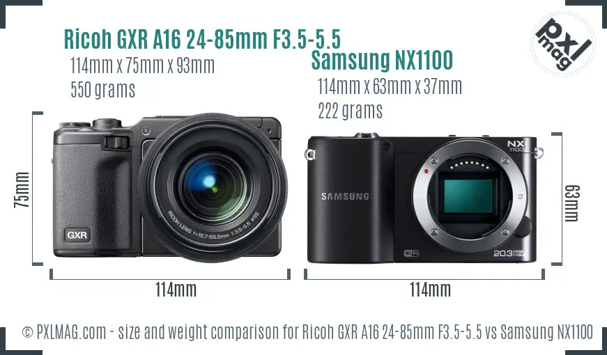 Ricoh GXR A16 24-85mm F3.5-5.5 vs Samsung NX1100 size comparison