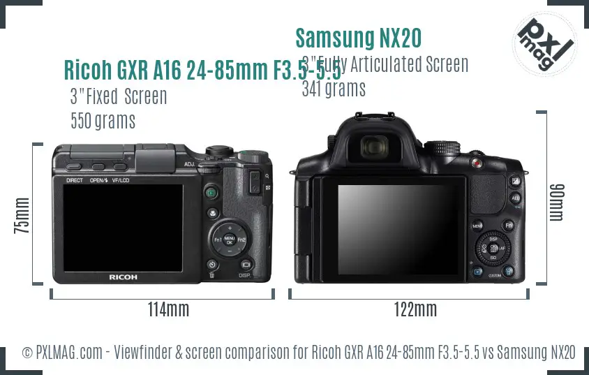 Ricoh GXR A16 24-85mm F3.5-5.5 vs Samsung NX20 Screen and Viewfinder comparison