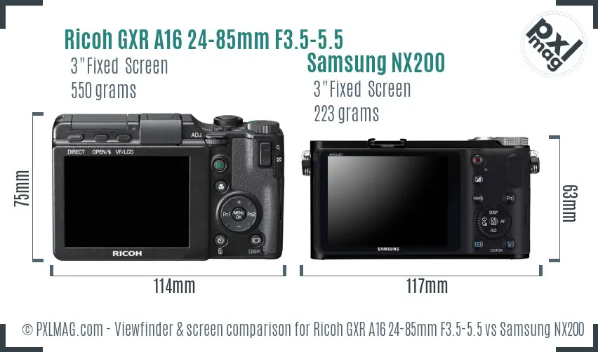 Ricoh GXR A16 24-85mm F3.5-5.5 vs Samsung NX200 Screen and Viewfinder comparison