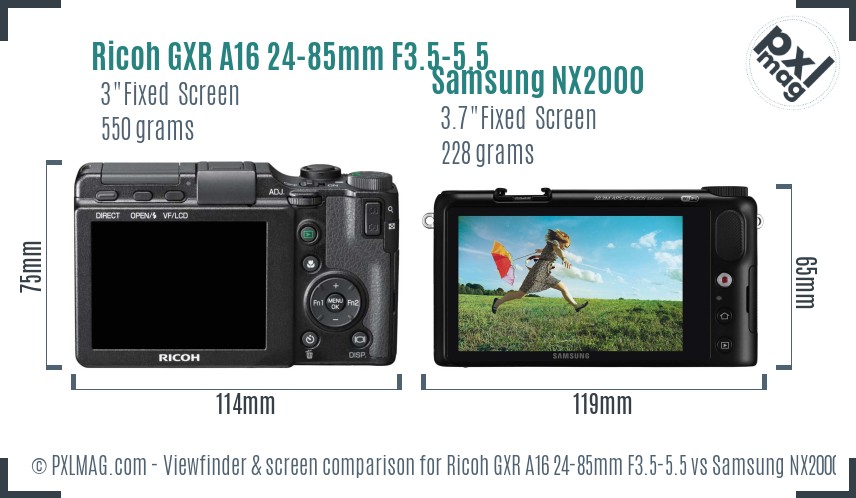 Ricoh GXR A16 24-85mm F3.5-5.5 vs Samsung NX2000 Screen and Viewfinder comparison
