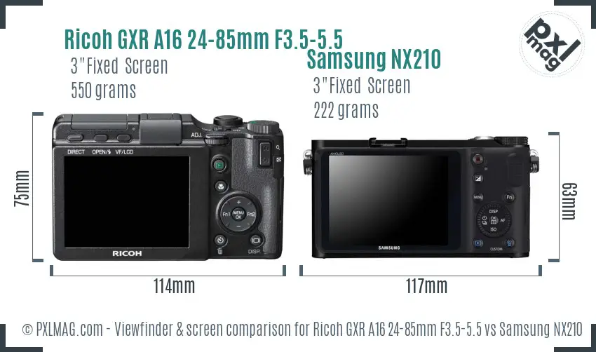 Ricoh GXR A16 24-85mm F3.5-5.5 vs Samsung NX210 Screen and Viewfinder comparison