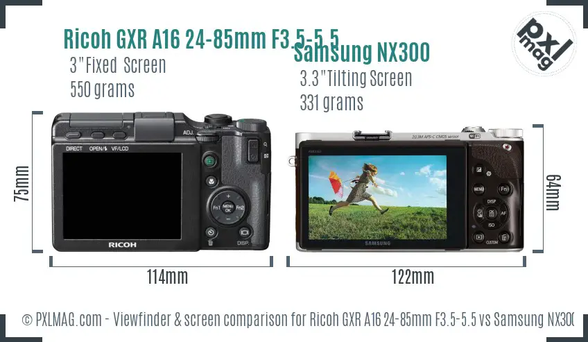 Ricoh GXR A16 24-85mm F3.5-5.5 vs Samsung NX300 Screen and Viewfinder comparison