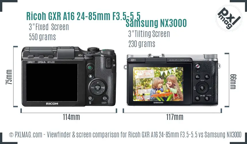 Ricoh GXR A16 24-85mm F3.5-5.5 vs Samsung NX3000 Screen and Viewfinder comparison