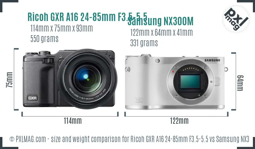 Ricoh GXR A16 24-85mm F3.5-5.5 vs Samsung NX300M size comparison