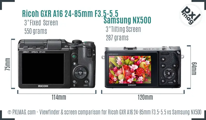 Ricoh GXR A16 24-85mm F3.5-5.5 vs Samsung NX500 Screen and Viewfinder comparison