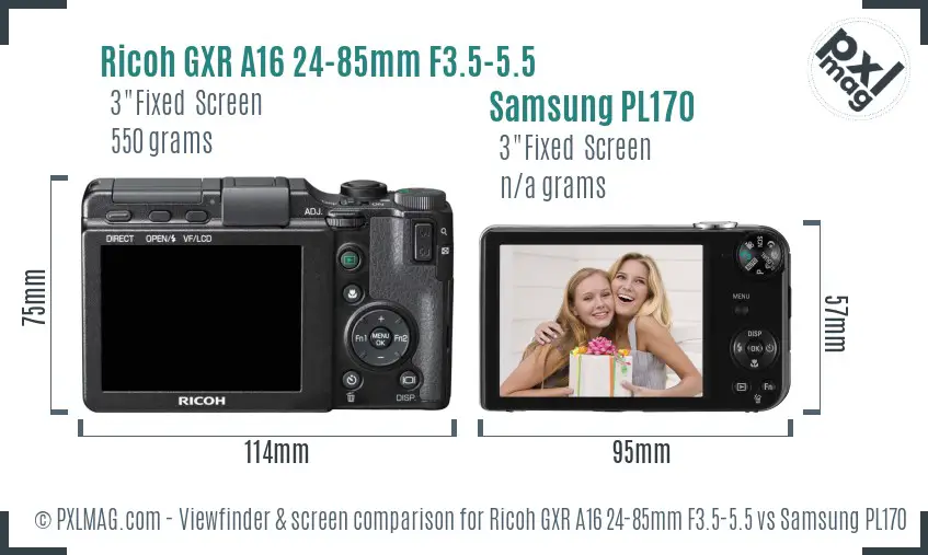 Ricoh GXR A16 24-85mm F3.5-5.5 vs Samsung PL170 Screen and Viewfinder comparison