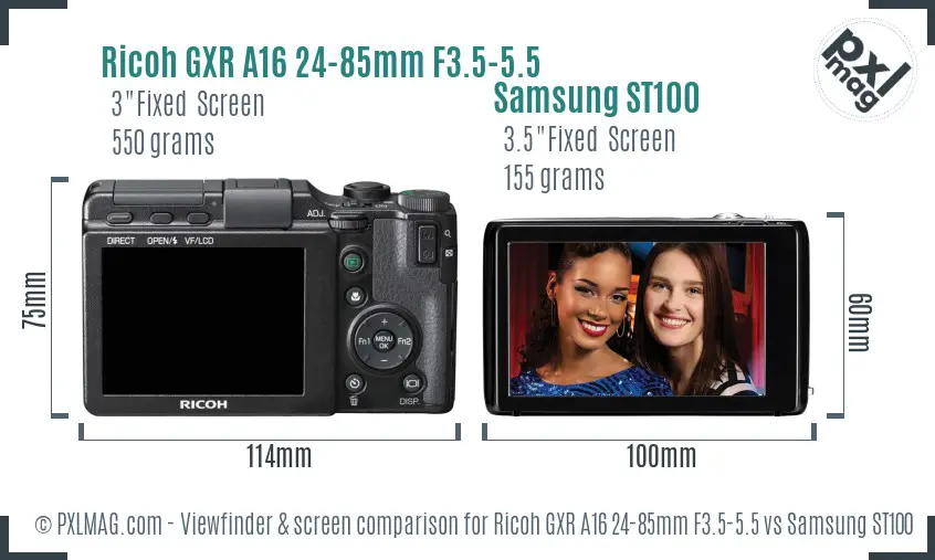 Ricoh GXR A16 24-85mm F3.5-5.5 vs Samsung ST100 Screen and Viewfinder comparison