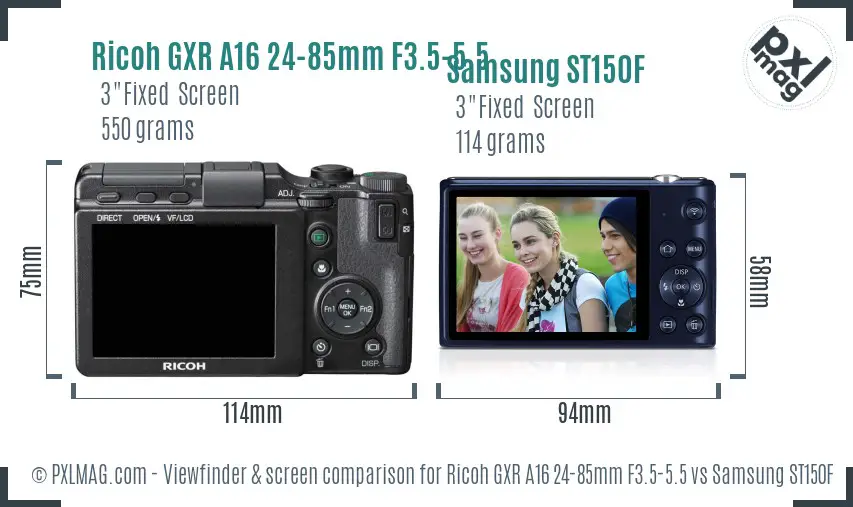 Ricoh GXR A16 24-85mm F3.5-5.5 vs Samsung ST150F Screen and Viewfinder comparison