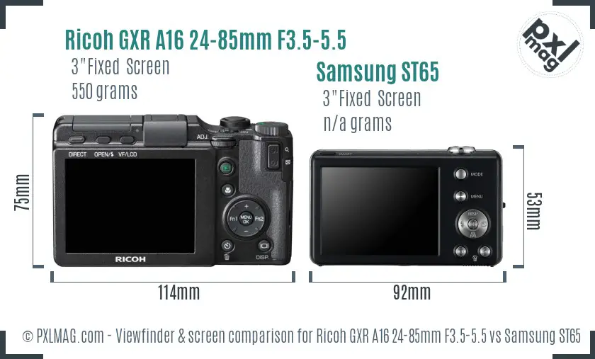 Ricoh GXR A16 24-85mm F3.5-5.5 vs Samsung ST65 Screen and Viewfinder comparison