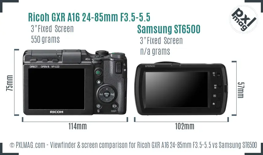 Ricoh GXR A16 24-85mm F3.5-5.5 vs Samsung ST6500 Screen and Viewfinder comparison