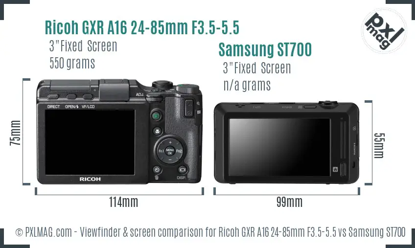 Ricoh GXR A16 24-85mm F3.5-5.5 vs Samsung ST700 Screen and Viewfinder comparison