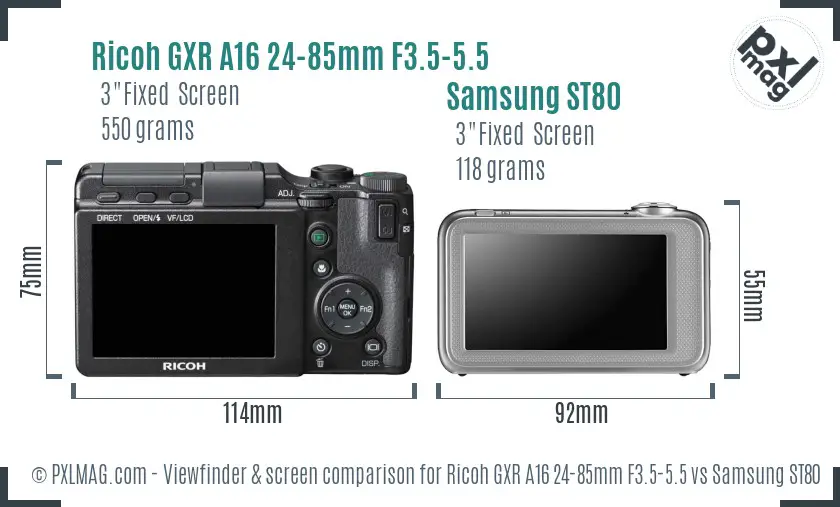 Ricoh GXR A16 24-85mm F3.5-5.5 vs Samsung ST80 Screen and Viewfinder comparison