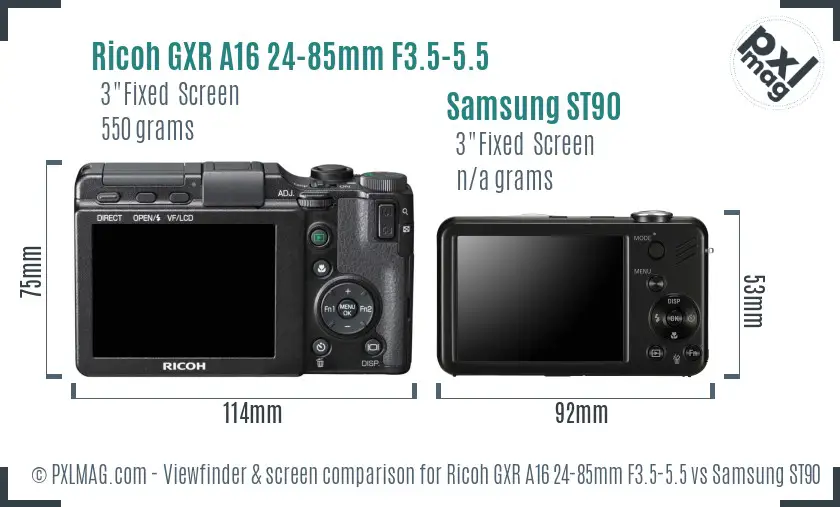 Ricoh GXR A16 24-85mm F3.5-5.5 vs Samsung ST90 Screen and Viewfinder comparison