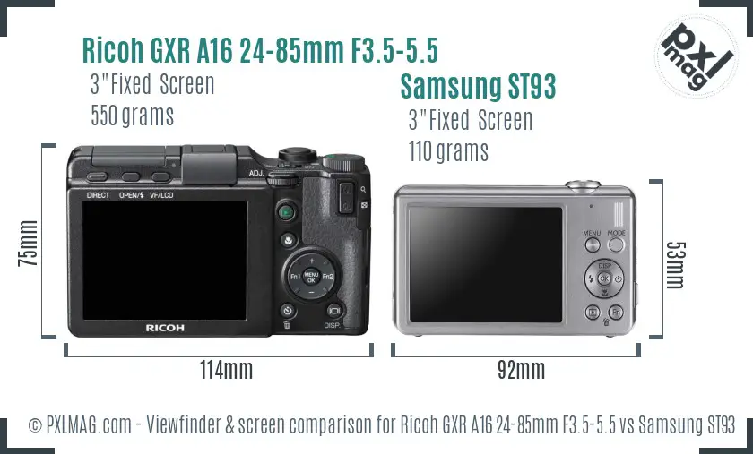 Ricoh GXR A16 24-85mm F3.5-5.5 vs Samsung ST93 Screen and Viewfinder comparison Ricoh GXR A16 24-85mm F3.5-5.5 vs Samsung ST93 Screen and Viewfinder comparison