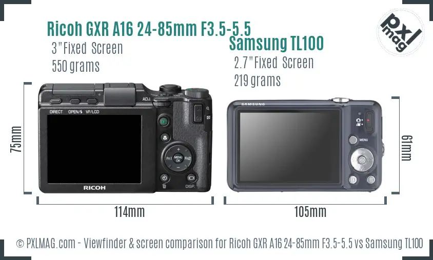 Ricoh GXR A16 24-85mm F3.5-5.5 vs Samsung TL100 Screen and Viewfinder comparison