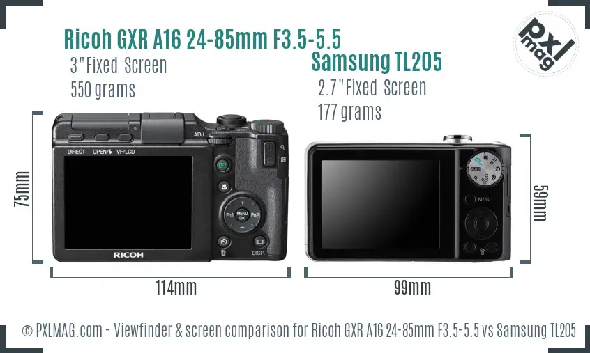 Ricoh GXR A16 24-85mm F3.5-5.5 vs Samsung TL205 Screen and Viewfinder comparison