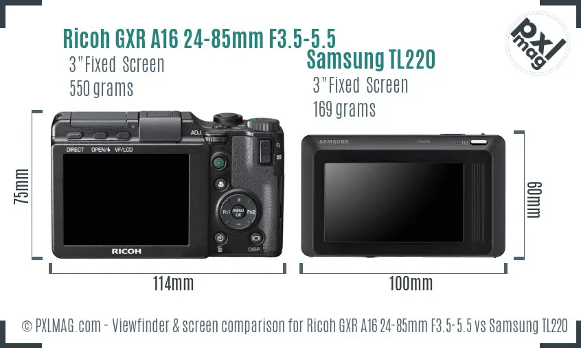 Ricoh GXR A16 24-85mm F3.5-5.5 vs Samsung TL220 Screen and Viewfinder comparison