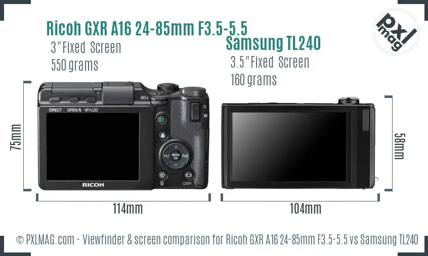 Ricoh GXR A16 24-85mm F3.5-5.5 vs Samsung TL240 Screen and Viewfinder comparison