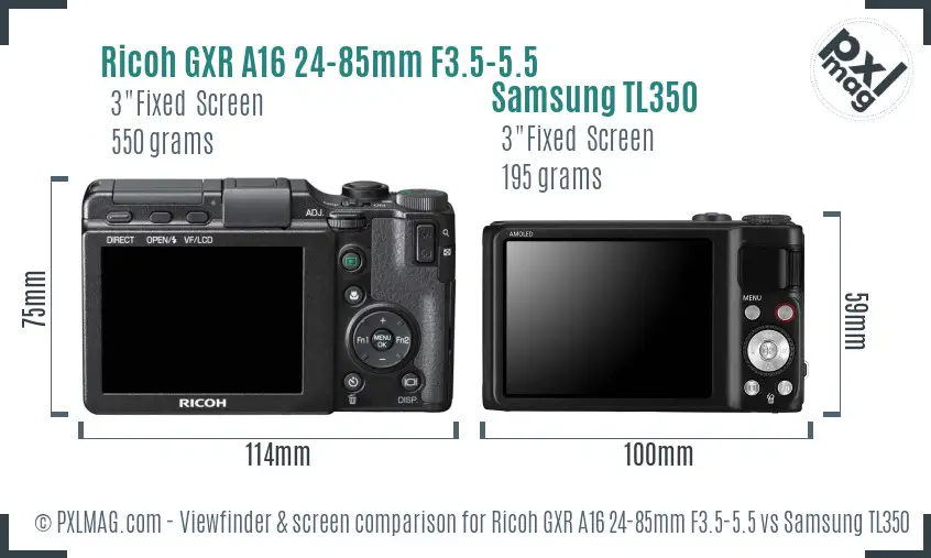 Ricoh GXR A16 24-85mm F3.5-5.5 vs Samsung TL350 Screen and Viewfinder comparison
