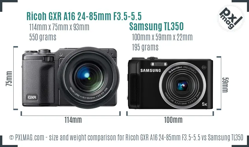 Ricoh GXR A16 24-85mm F3.5-5.5 vs Samsung TL350 size comparison