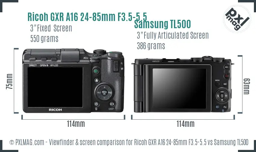 Ricoh GXR A16 24-85mm F3.5-5.5 vs Samsung TL500 Screen and Viewfinder comparison