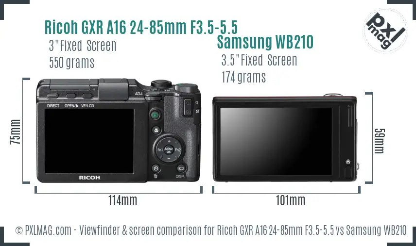 Ricoh GXR A16 24-85mm F3.5-5.5 vs Samsung WB210 Screen and Viewfinder comparison